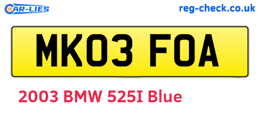MK03FOA are the vehicle registration plates.