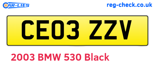 CE03ZZV are the vehicle registration plates.