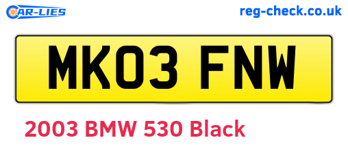 MK03FNW are the vehicle registration plates.