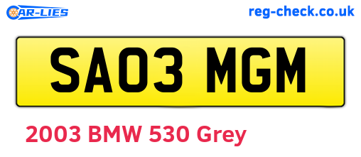 SA03MGM are the vehicle registration plates.