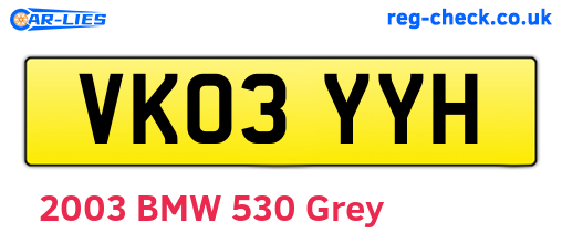 VK03YYH are the vehicle registration plates.