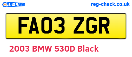 FA03ZGR are the vehicle registration plates.