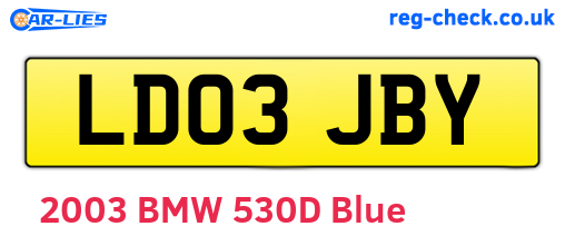 LD03JBY are the vehicle registration plates.