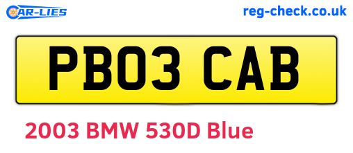 PB03CAB are the vehicle registration plates.
