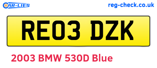 RE03DZK are the vehicle registration plates.