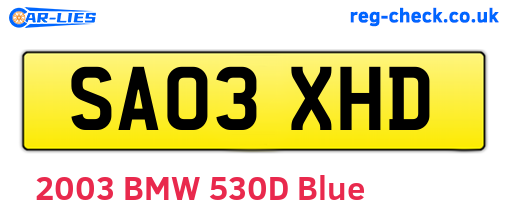 SA03XHD are the vehicle registration plates.