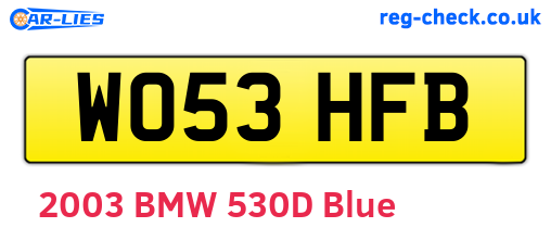 WO53HFB are the vehicle registration plates.