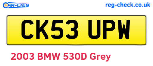 CK53UPW are the vehicle registration plates.