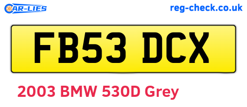FB53DCX are the vehicle registration plates.