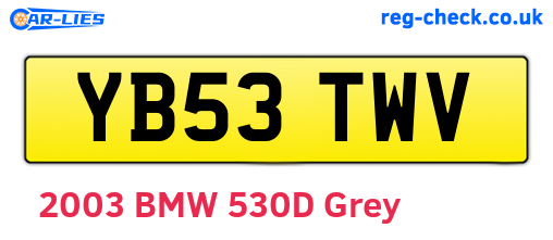 YB53TWV are the vehicle registration plates.