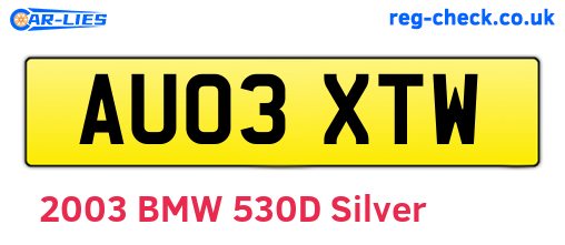 AU03XTW are the vehicle registration plates.