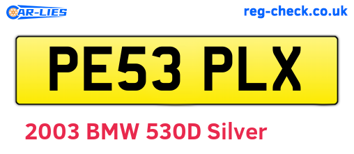 PE53PLX are the vehicle registration plates.