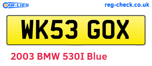 WK53GOX are the vehicle registration plates.