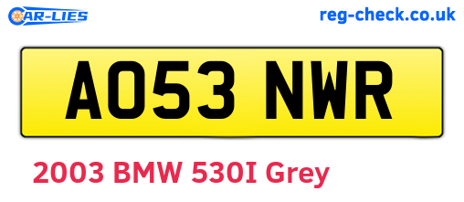 AO53NWR are the vehicle registration plates.