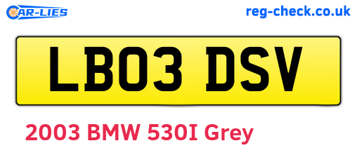 LB03DSV are the vehicle registration plates.