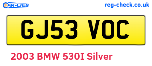 GJ53VOC are the vehicle registration plates.