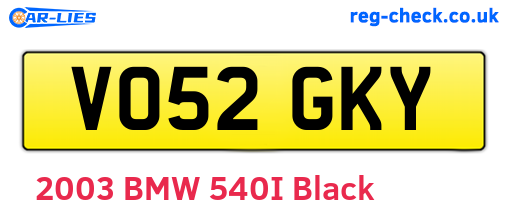 VO52GKY are the vehicle registration plates.