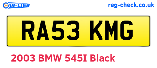 RA53KMG are the vehicle registration plates.
