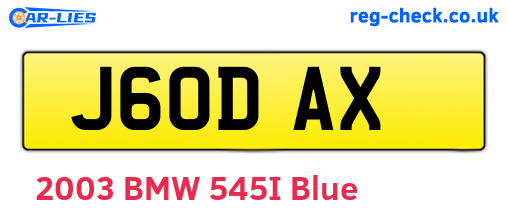 J60DAX are the vehicle registration plates.