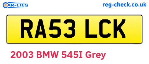 RA53LCK are the vehicle registration plates.