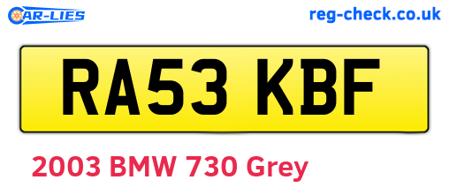 RA53KBF are the vehicle registration plates.