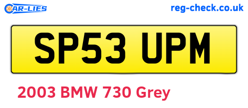 SP53UPM are the vehicle registration plates.