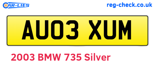 AU03XUM are the vehicle registration plates.