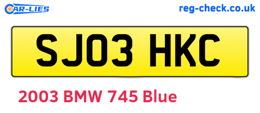 SJ03HKC are the vehicle registration plates.