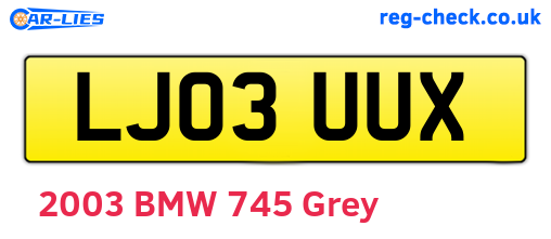 LJ03UUX are the vehicle registration plates.