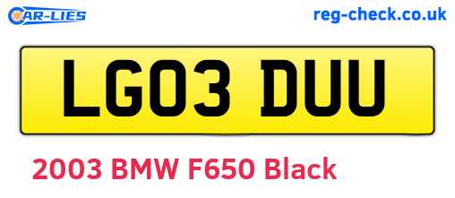 LG03DUU are the vehicle registration plates.