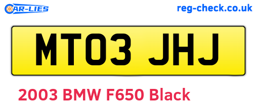 MT03JHJ are the vehicle registration plates.