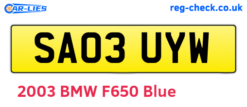 SA03UYW are the vehicle registration plates.