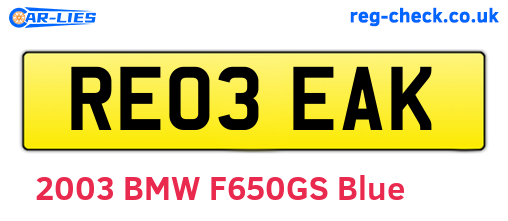 RE03EAK are the vehicle registration plates.
