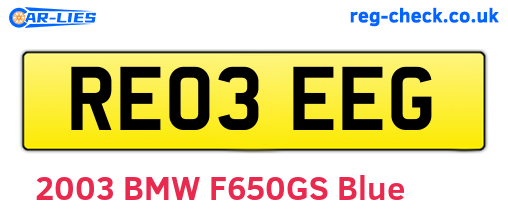 RE03EEG are the vehicle registration plates.