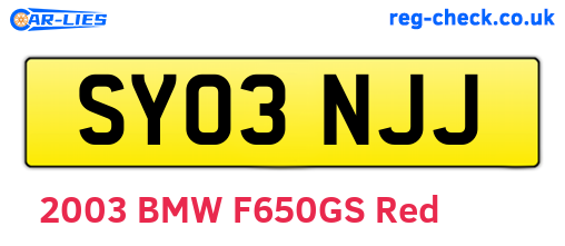 SY03NJJ are the vehicle registration plates.