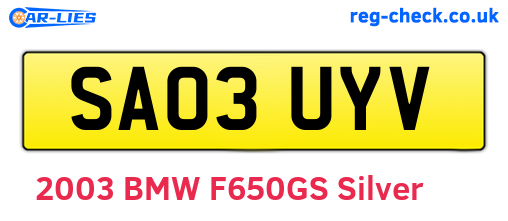 SA03UYV are the vehicle registration plates.
