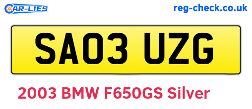 SA03UZG are the vehicle registration plates.