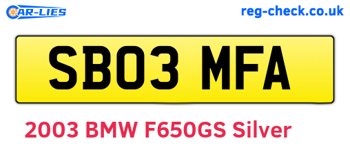 SB03MFA are the vehicle registration plates.