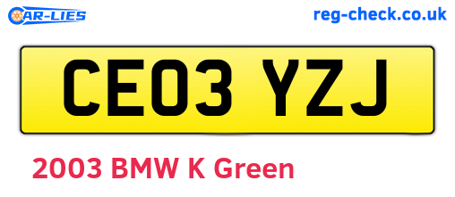 CE03YZJ are the vehicle registration plates.