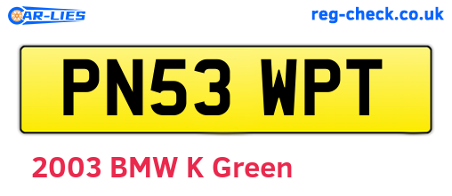 PN53WPT are the vehicle registration plates.