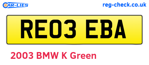 RE03EBA are the vehicle registration plates.