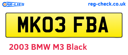 MK03FBA are the vehicle registration plates.
