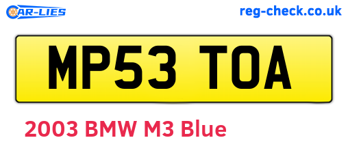 MP53TOA are the vehicle registration plates.