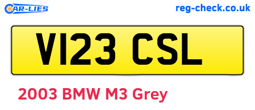 V123CSL are the vehicle registration plates.