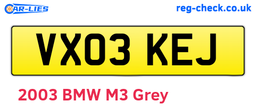 VX03KEJ are the vehicle registration plates.