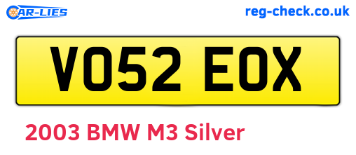 VO52EOX are the vehicle registration plates.