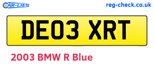 DE03XRT are the vehicle registration plates.
