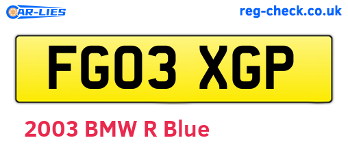 FG03XGP are the vehicle registration plates.