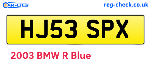 HJ53SPX are the vehicle registration plates.