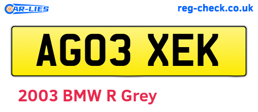 AG03XEK are the vehicle registration plates.